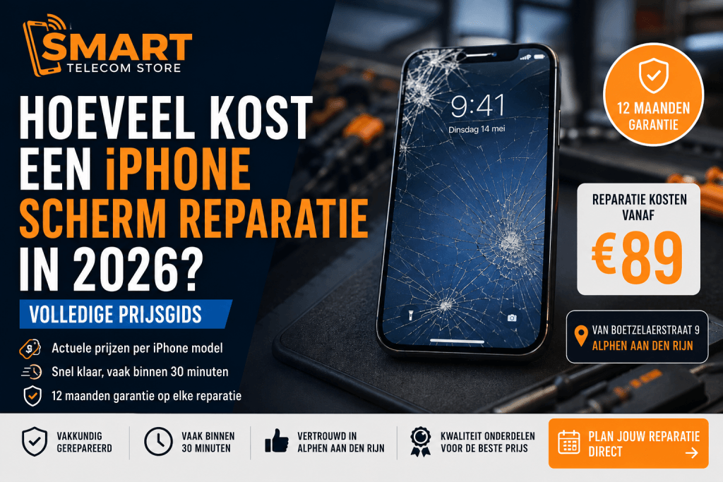 Gebarsten iPhone scherm reparatie kosten 2026 Alphen aan den Rijn