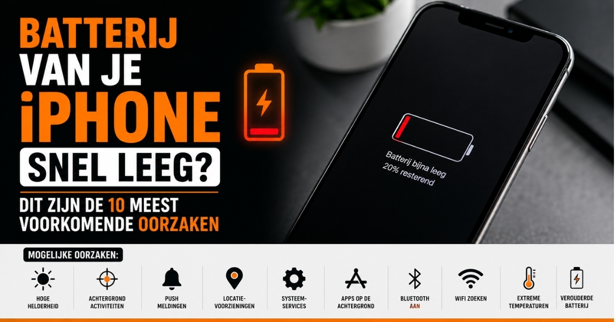 iPhone batterij die snel leegloopt wordt gecontroleerd door technicus om oorzaken te vinden en prestaties te verbeteren