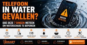 Telefoon in water gevallen en wordt gerepareerd door technicus om waterschade te beperken en werking te herstellen
